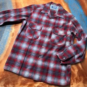 Vintage Pendleton Wool Plaid Button down shirt red gray medium made in USA